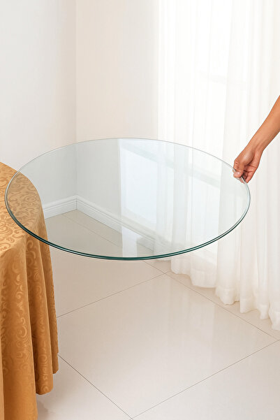 Rona Home Temperli Cam Yuvarlak Cam Dayanıklı, Şık Dekoratif Cam Masa Üstü 4 mm