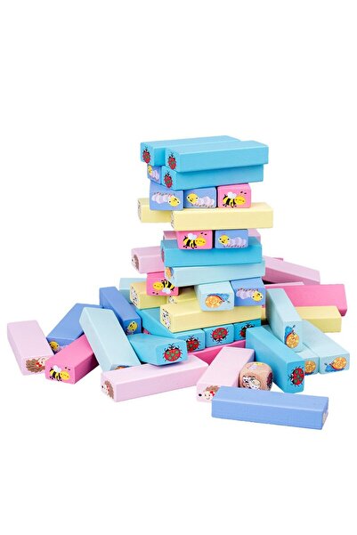 Flippy Wooden Board Game for Kids - Jenga Stack Blocks with Dice, 51 Pieces, 24.5x18x5 cm, Multicolo