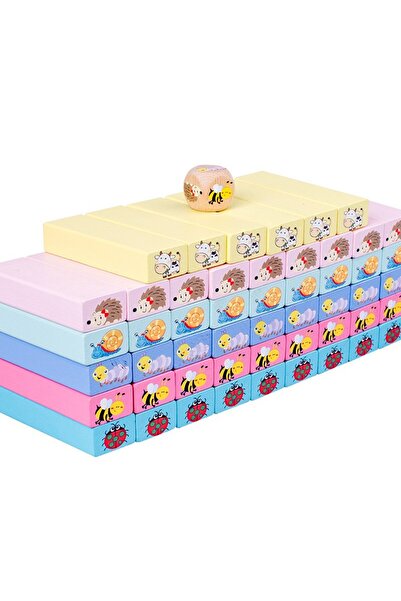 Flippy Wooden Board Game for Kids - Jenga Stack Blocks with Dice, 51 Pieces, 24.5x18x5 cm, Multicolo