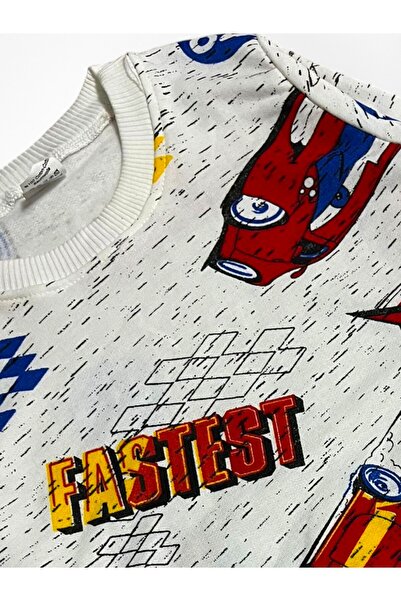 Fil Kids Set de pijamale de iarnă cu mâneci lungi, din bumbac, culoare albă, cu căptușeală din fleece model de mașină de curse