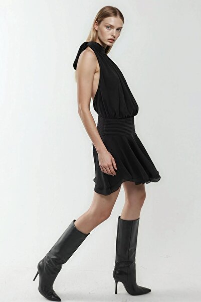 Hiccup Mini rochie texturată cu guler înalt și volane