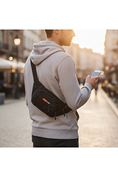 SEVENTEEN Waterproof Quatro Fabric Yellow Detailed Crossbody Chest Bag Waist Bag with Headphone Outlet