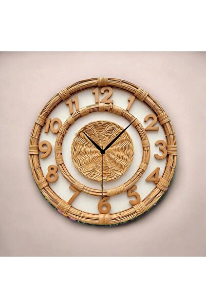 AA Shop Hasır Renkli Baskı Desenli Sayılı Hediyelik Ahşap Sessiz Tablo Duvar Saati