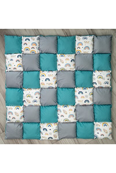 Pernador Teepee playpen 105 x 105cm with mattress, grey with turquoise and rainbow