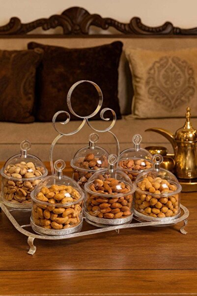 ALQANNAS 6-Compartment Acrylic Serving Tray with Stainless Steel Base