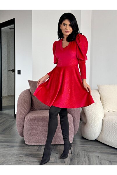 RAMONA BADESCU EXCLUSIVE Women's velvet dress - short bell-shaped dress with puff sleeves