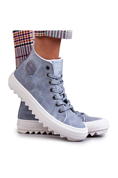 Big Star Shoes Adidaje calde din piele pentru femei Big Star EE274115 albastru deschis 37