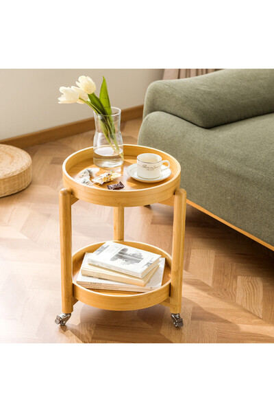 Zztcmp Double Layer Coffee Table,Round Side table with Universal Wheels