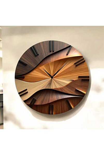 AA Shop Ahşap Renkli Baskı Desenli Sayılı Yılbaşı Hediyelik Ahşap Sessiz Tablo Duvar Saati