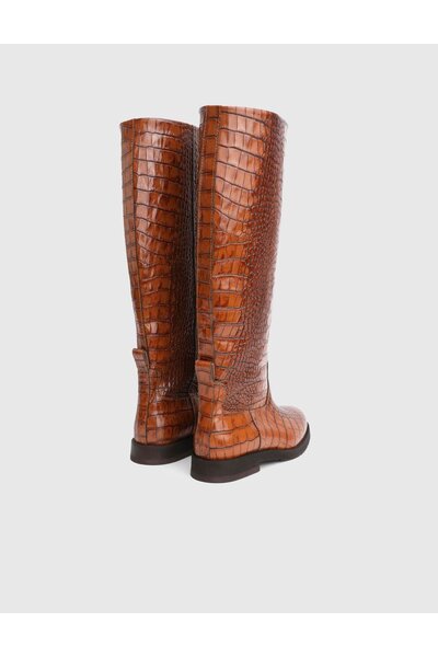 İLVİ Mavros Genuine Crocodile Leather Tan Women's Boots