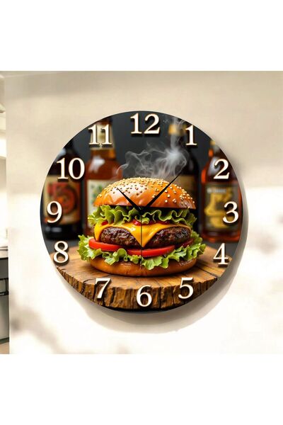AA Shop Hamburger Yemek Renkli Baskı Desenli Sayılı Yılbaşı Hediyelik Ahşap S...