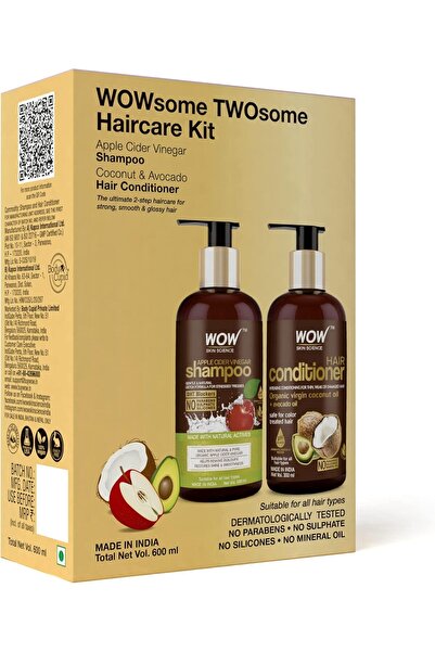 WOW Skin Science WOW Apple Cider Vinegar Shampoo & Conditioner Pack, Paraben & Sulfate Free, 600 ml