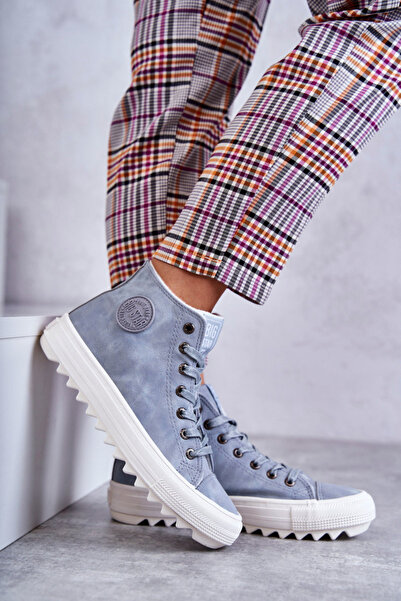 Big Star Shoes Adidaje calde din piele pentru femei Big Star EE274115 albastru deschis 37