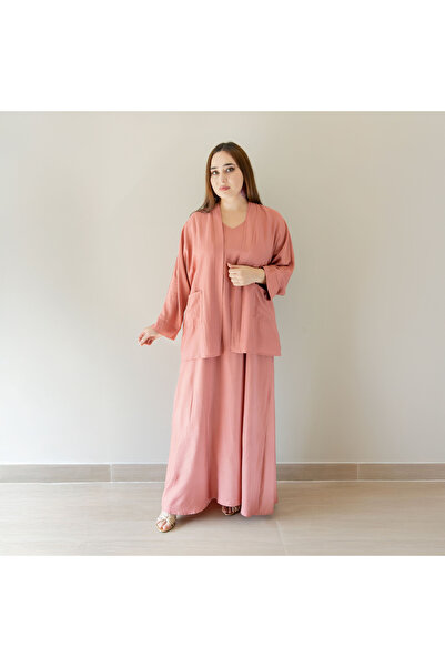 LINELLE فستان كاجوال نسائي - فستان من مزيج البوليستر والحرير الصناعي مع سترة ...