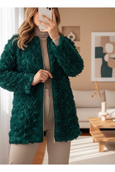 MissRunin Önü Fermuarlı Gül Detaylı Tül Kap