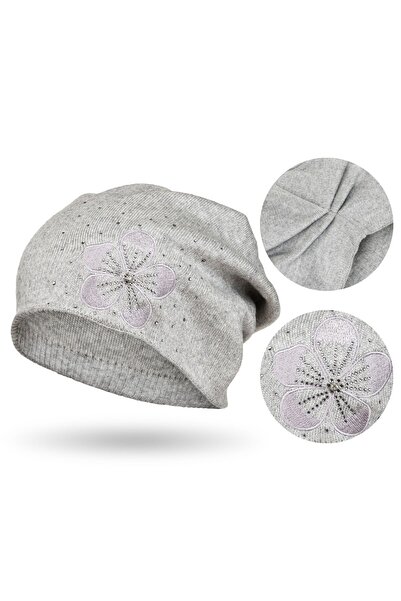 Other PETERSON Gray Women's Beanie with Floral Embroidery