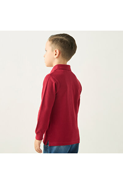 Juniors Solid Polo T-shirt with Long Sleeves