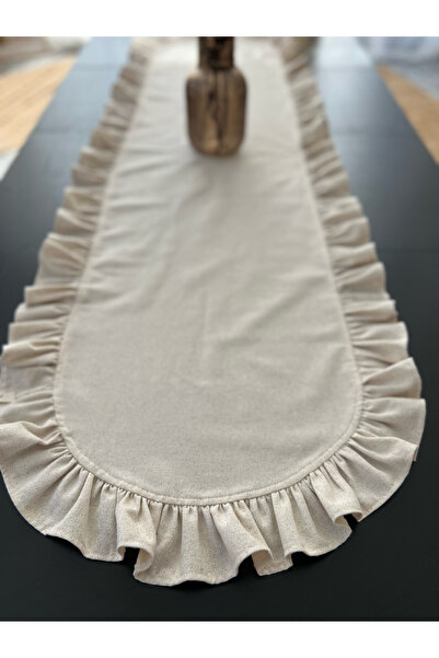 KaiAtelier Runner oval din in natural cu volane peste tot