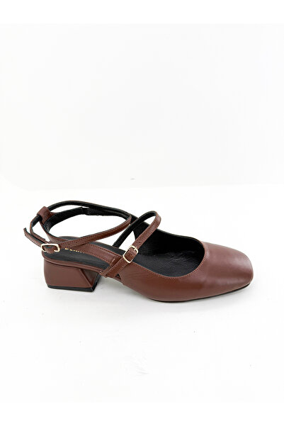 Deripabuc Genuine Leather Mary Jane Brown Women's Heeled Leather Shoes Trc-Mj05