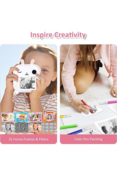 VALA M2 Kids Instant Print Camera, Bunny, 48MP, 1080P, Dual Camera, Selfie, 2.4" LCD, White
