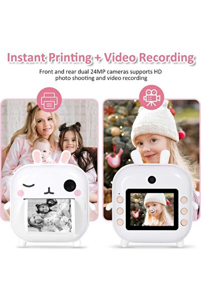 VALA M2 Kids Instant Print Camera, Bunny, 48MP, 1080P, Dual Camera, Selfie, 2.4" LCD, White