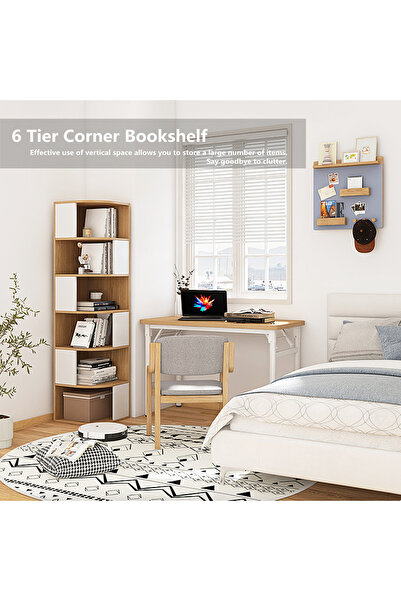 Zztcmp Corner Shelf,6 Tier Corner Bookshelf,Corner Standing Shelf,Living Room Storage Rack