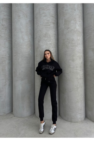 ANATOLIATEKSTILE Women's thick cotton tracksuit - Hooded and jogger pants