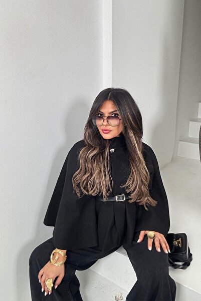 Sohotique By P Kaşe Fabric Belted Poncho Black