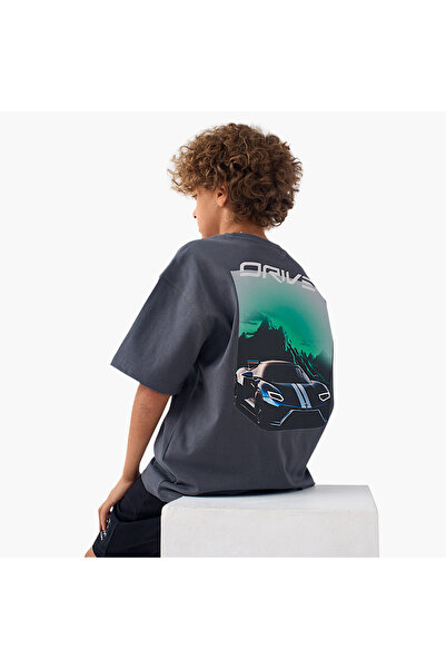 Juniors Graphic Print Crew Neck T-shirt with Short Sleeves