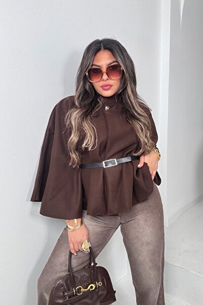 Sohotique By P Kaşe Fabric Belted Poncho Bitter Brown