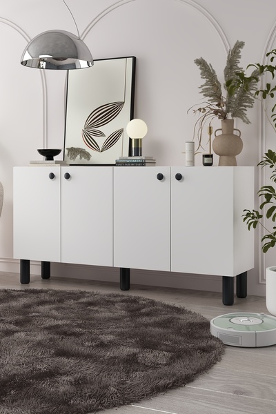 cantek dizayn 8197-1CT KB150 KONSOL TV ÜNİTESİ BEYAZ-SİYAH