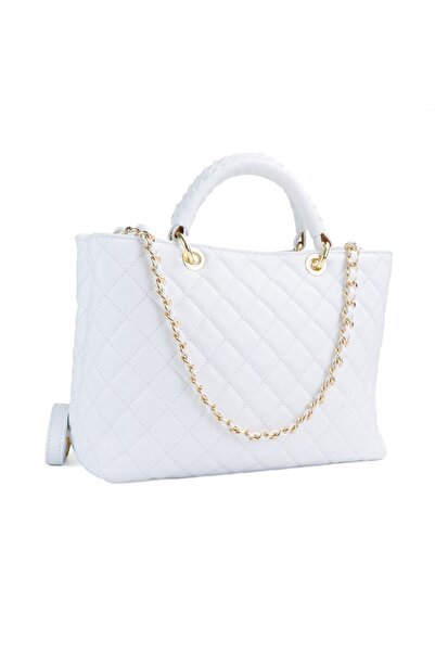 Posete Fagaras Georgie Leather Purse - White, 3 Compartments, 3 Pockets, 2 St...