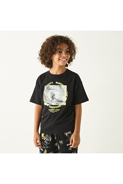 Juniors Surf Print T-Shirt with Short Sleeves