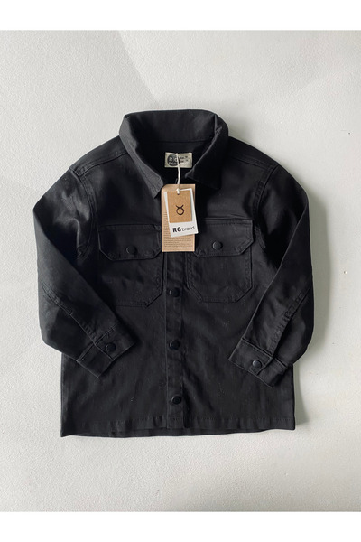 RG Brand Cămașă din denim pentru copii, cu buzunar dublu, cu capac