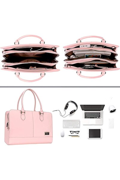 Mosiso حقيبة كمبيوتر محمول نسائية (15-16 بوصة) بثلاث طبقات، لون كوارتز وردي