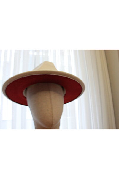 nuit Red Lined White Fedora Hat // Ethnic Patterned Fedora Hat