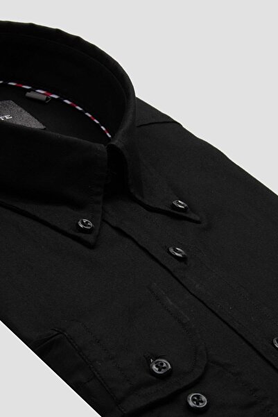 Abbate Luca Oxford Stretch Cotton Blend Comfort Fit Black Button down Collar Men's Plain Shirt