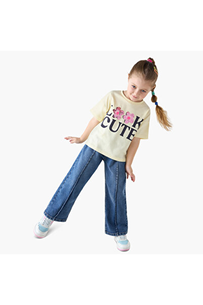 Juniors Embellished Crew Neck T-shirt with Short Sleeves