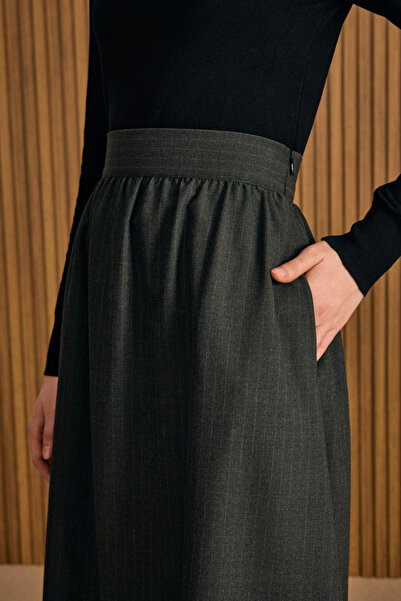 Aker Çizgili Yandan Cepli Etek