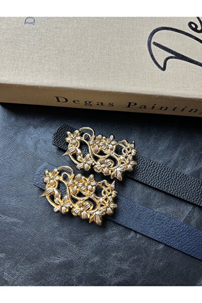 LİA KEMER Pachet de 2 curele cu cataramă cu model de margarete aurii, centură...