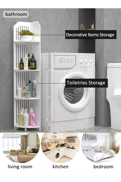 Generic رف زاوية للأرضية للحمام أو المطبخ، رف تخزين قائم متعدد الطبقات للمرحاض