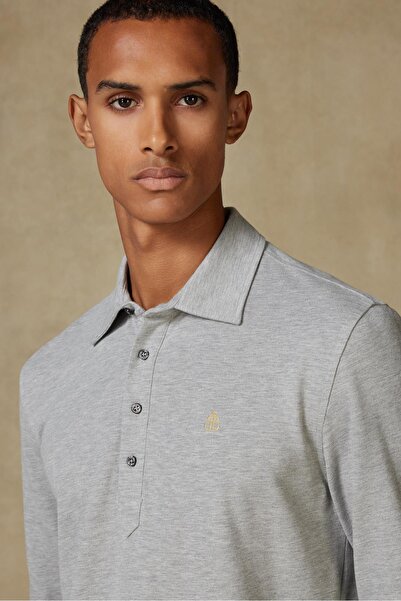 Abbate Ανδρικό μπλουζάκι πόλο μονόχρωμο με λαιμόκοψη Castle Pike Cotton Comfort Fit ανοιχτό γκρι