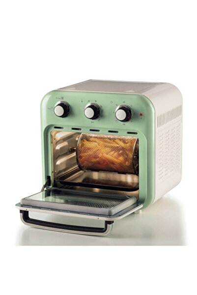 ARIETE VINTAGE 4632/04 Hot Air Fryer-Oven, 1400W, 16l, 230C, 60min Timer,Rotating Basket,White/Green