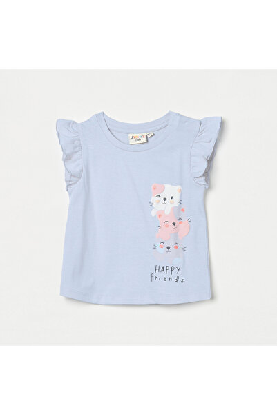 Juniors تي شيرت بطبعة جرافيكية وأكمام مكشكشة