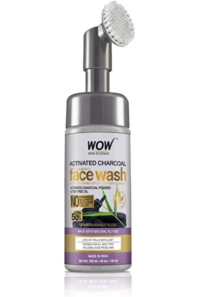 WOW Skin Science Charcoal Foaming Face Wash with Built-in Face Brush, 150 ml