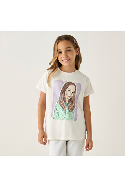 Juniors Graphic Print T-shirt with Short Sleeves