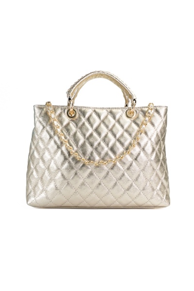 Posete Fagaras Georgie Leather Purse - Gold, 3 Compartments, 3 Pockets, 2 Straps