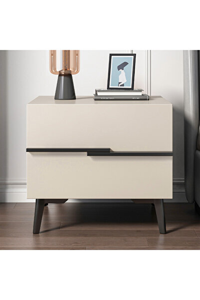Venpara Bedside Table with Double Layer Storage, Anti-Slip Pads, Nightstand with Smooth Edges