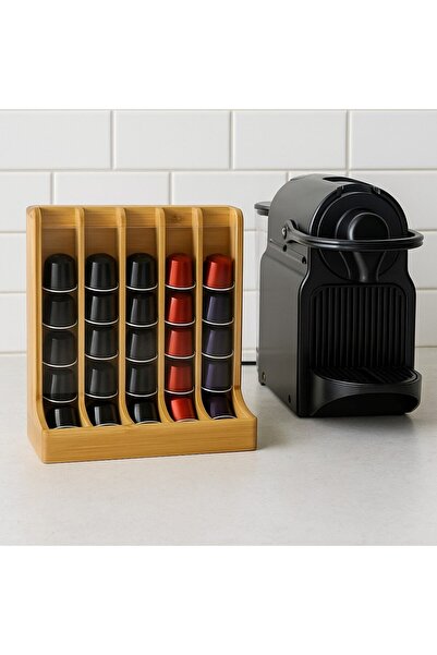 Brillant Natural Bamboo Capsule Coffee Stand – 40 Capsule Nespresso Compatible Capsule Organizer Rack Br-6716