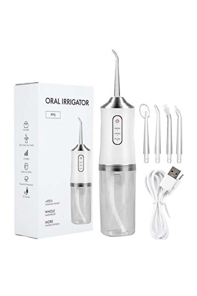 COOYA 240ml 3-Speed Electric Dental Flosser With 6 Nozzles White 21x12x5.8cm